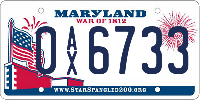 MD license plate 0AX6733