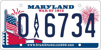 MD license plate 0AX6734
