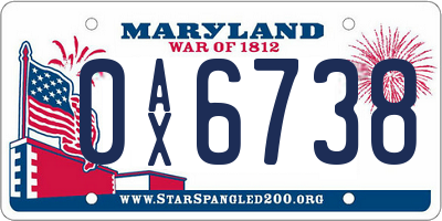 MD license plate 0AX6738
