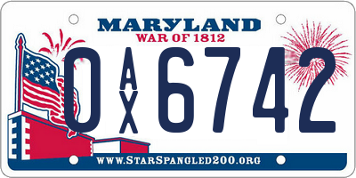 MD license plate 0AX6742
