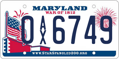 MD license plate 0AX6749