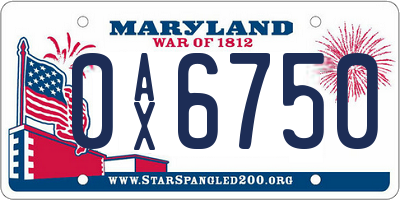 MD license plate 0AX6750