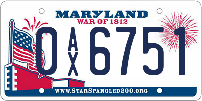 MD license plate 0AX6751