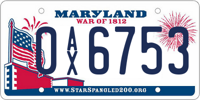 MD license plate 0AX6753