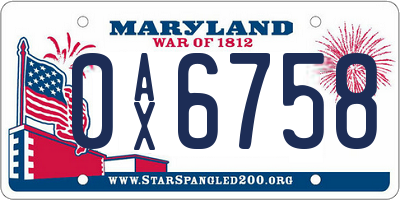 MD license plate 0AX6758