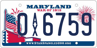 MD license plate 0AX6759