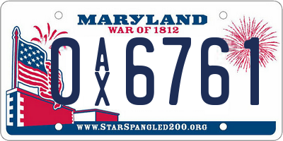 MD license plate 0AX6761