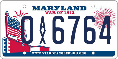 MD license plate 0AX6764