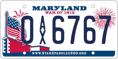 MD license plate 0AX6767