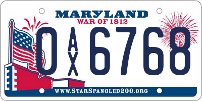 MD license plate 0AX6768