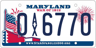 MD license plate 0AX6770