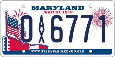 MD license plate 0AX6771