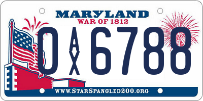 MD license plate 0AX6788