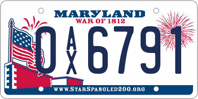 MD license plate 0AX6791