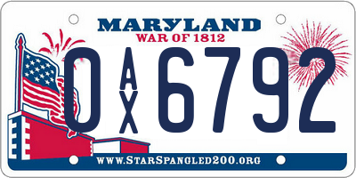 MD license plate 0AX6792