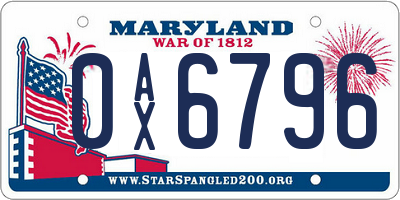 MD license plate 0AX6796