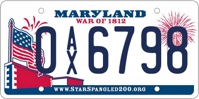 MD license plate 0AX6798