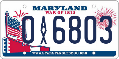 MD license plate 0AX6803