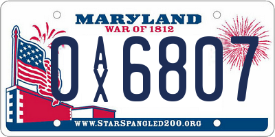 MD license plate 0AX6807