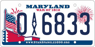 MD license plate 0AX6833