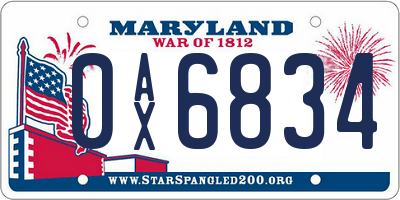 MD license plate 0AX6834