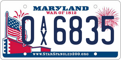 MD license plate 0AX6835