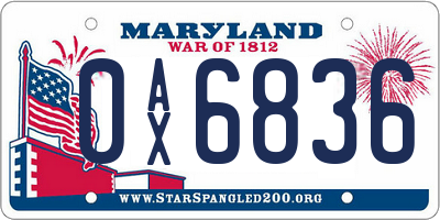 MD license plate 0AX6836