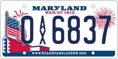 MD license plate 0AX6837
