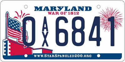 MD license plate 0AX6841