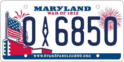 MD license plate 0AX6850