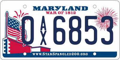MD license plate 0AX6853