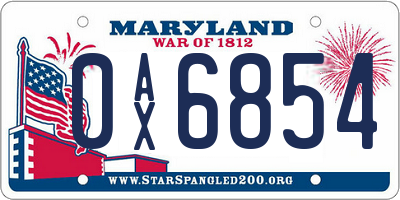 MD license plate 0AX6854