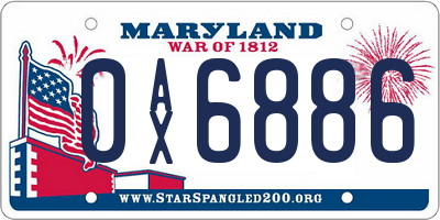 MD license plate 0AX6886