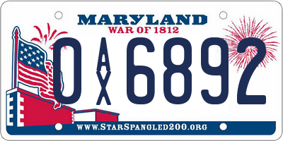 MD license plate 0AX6892