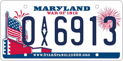 MD license plate 0AX6913