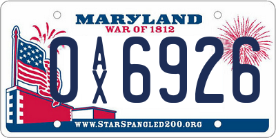 MD license plate 0AX6926