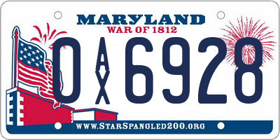 MD license plate 0AX6928