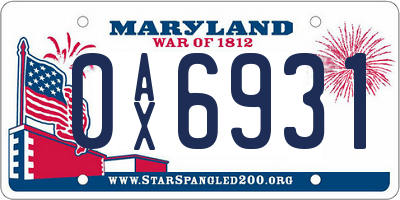 MD license plate 0AX6931