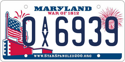 MD license plate 0AX6939