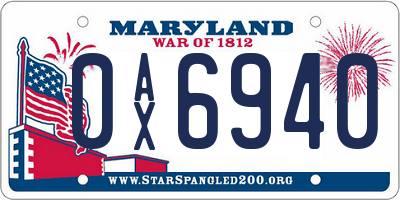 MD license plate 0AX6940