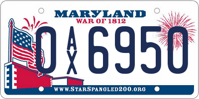 MD license plate 0AX6950