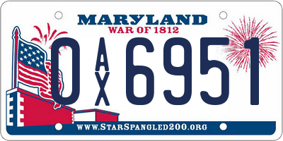 MD license plate 0AX6951