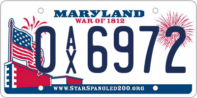MD license plate 0AX6972