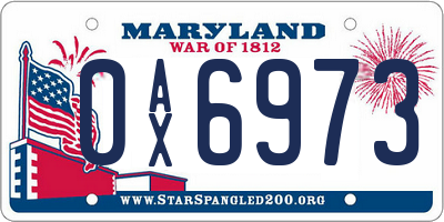 MD license plate 0AX6973