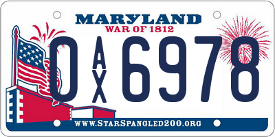 MD license plate 0AX6978