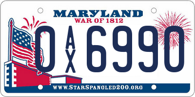 MD license plate 0AX6990