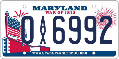 MD license plate 0AX6992