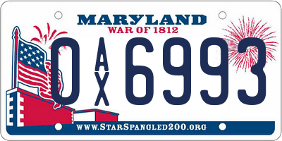 MD license plate 0AX6993