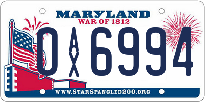 MD license plate 0AX6994