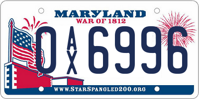MD license plate 0AX6996